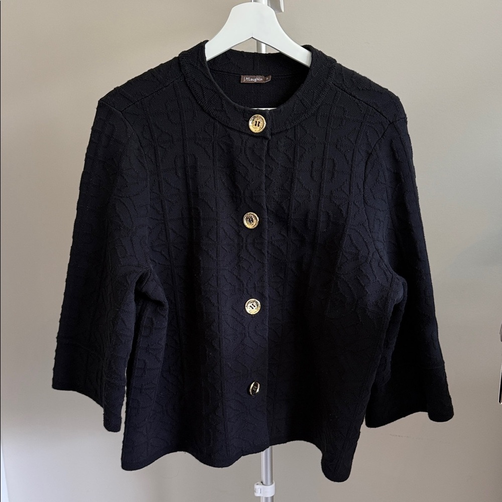 I. McLaughlin Black Textured Jacket with Gold Buttons